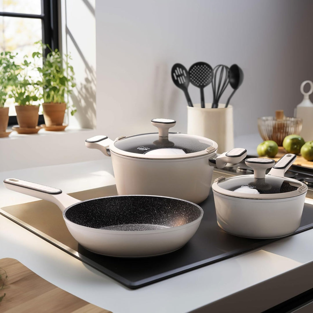 STONELINE Pfannen und Töpfe Set 11-teilig, Topfset mit Deckel, Kochtopf Pfanne Induktion, Für alle H