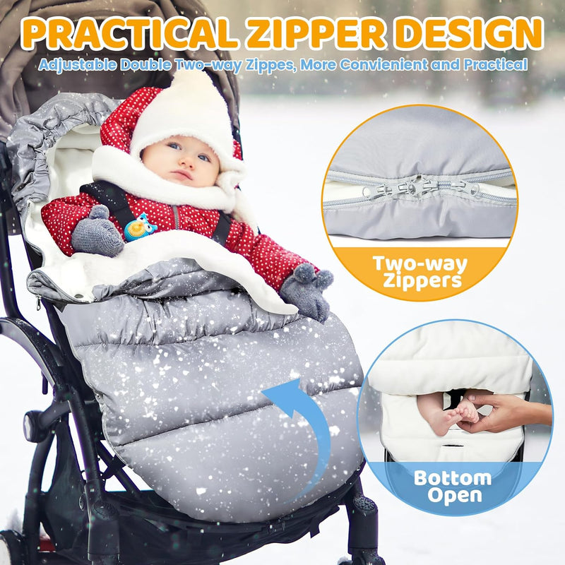 Orzbow Fusssack Kinderwagen Winter,Winterfusssack Kinderwagen mit Grosse Kapuze,Warmes Polarfleece-F