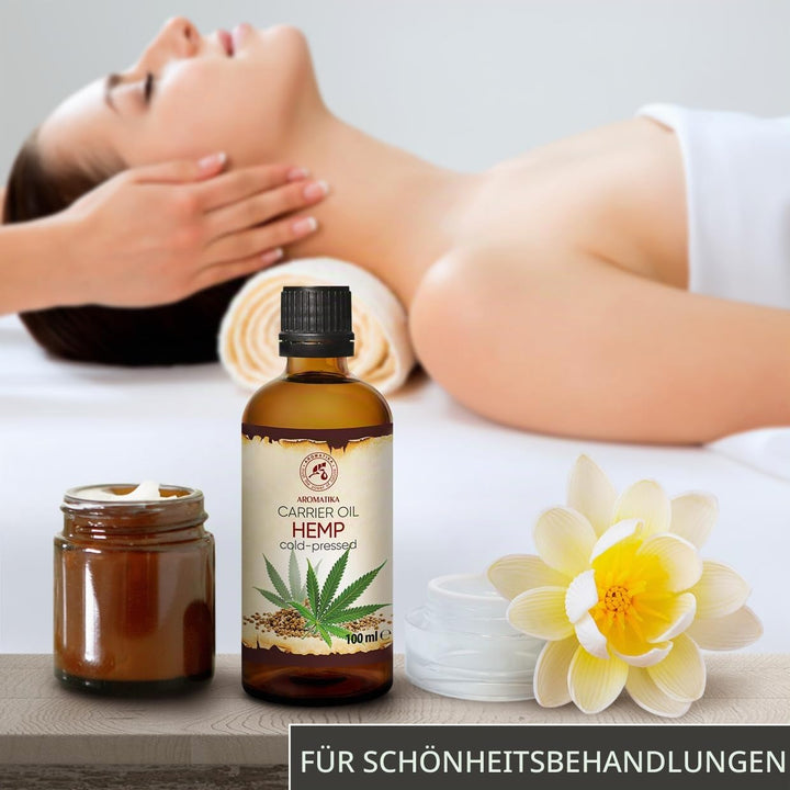 Hanföl 100ml - Kaltgepresst - Reines &amp; Natürlich - Glasflasche - Hanf Öl - Basisöl - Hanfsamenöl - I
