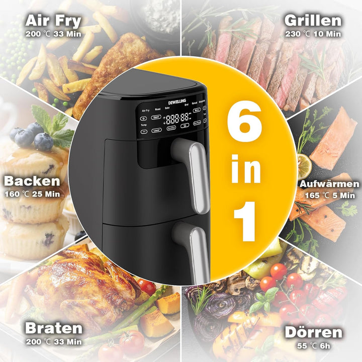 Airfryer 10L Double Stack - 2700W Heissluftfritteuse 2 Kammern, XXL Heissluftfritteuse mit vertikale