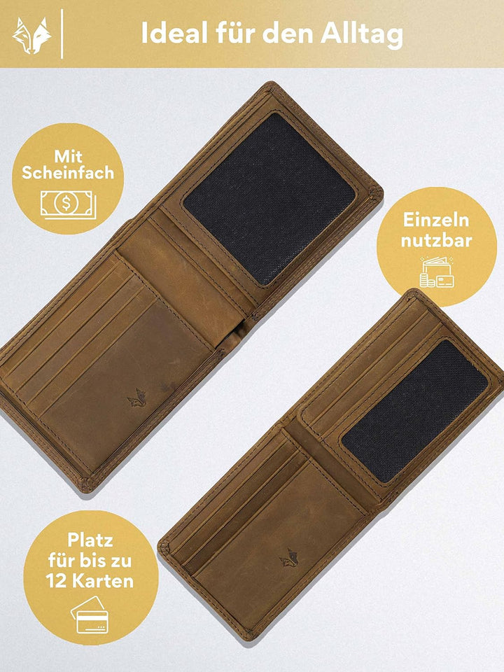 Maximus Limited (2 in 1) Wallet Leder Geldbörse Herren mit Münzfach I Kreditkartenetui bis zu 15 Kar