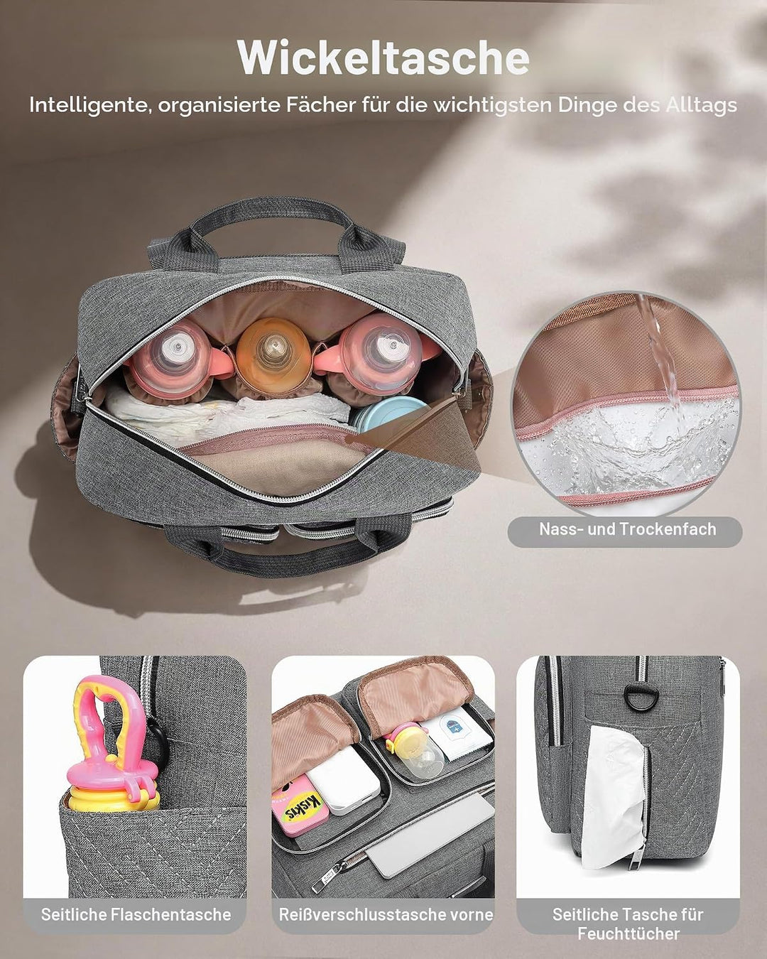 KONO Baby Wickeltasche Windeltasche zum Aufhängen am Kinderwagen, Grosse Reisetasche mit Isolierten