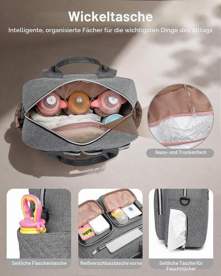 KONO Baby Wickeltasche Windeltasche zum Aufhängen am Kinderwagen, Grosse Reisetasche mit Isolierten