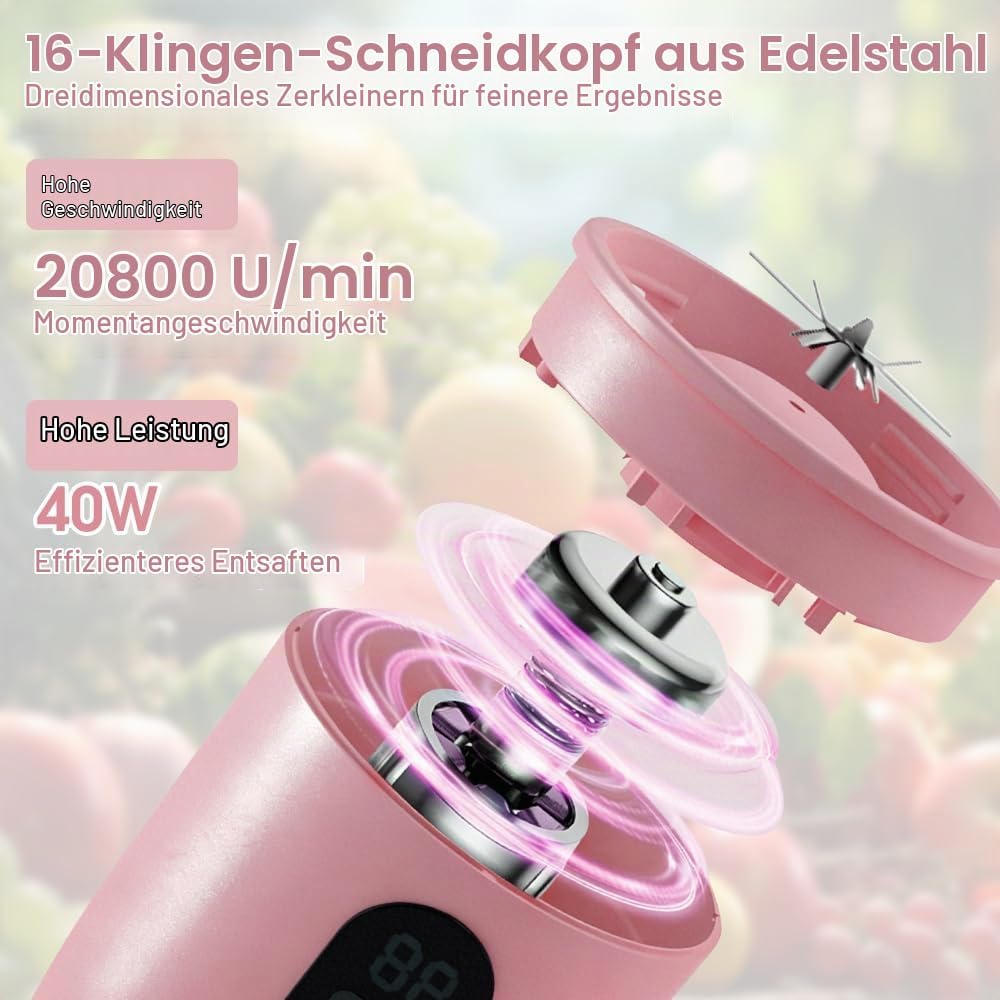 500ML Tragbarer Mixer, Smoothie Maker mit Reise-Deckel, Standmixer, Blender Elektrisch Mini-Mixer fü