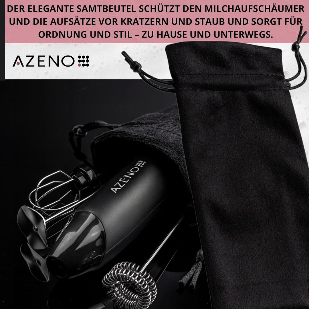 AZENO Elektrischer Milchaufschaeumer 3in1, akkubetrieben, USB-C, 3 Geschwindigkeitsstufen, 8 W, 600