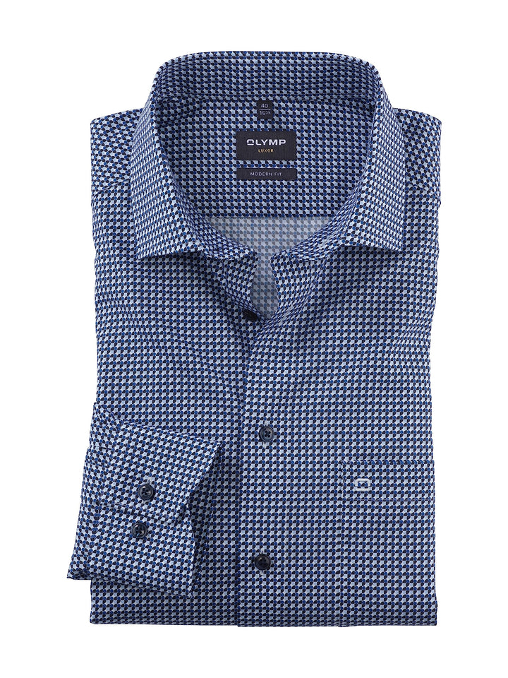 OLYMP Herren Businesshemd Langarm Luxor,Digitaldruck,modern fit,Global Kent 37 Bleu 11, 37 Bleu 11