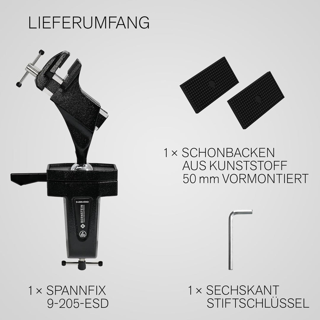 Schraubstock Spannfix mit Kugelgelenk zum Anschrauben, ableitfähige Ausführung