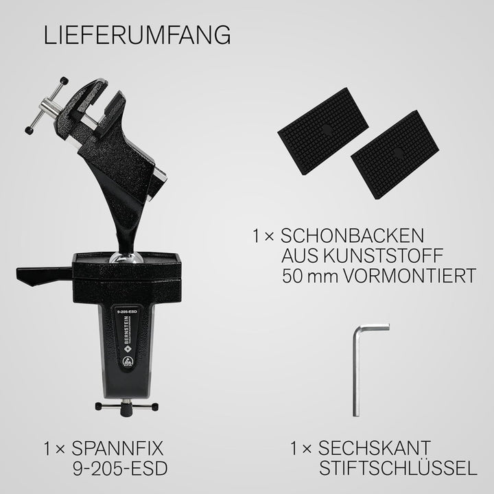 Schraubstock Spannfix mit Kugelgelenk zum Anschrauben, ableitfähige Ausführung