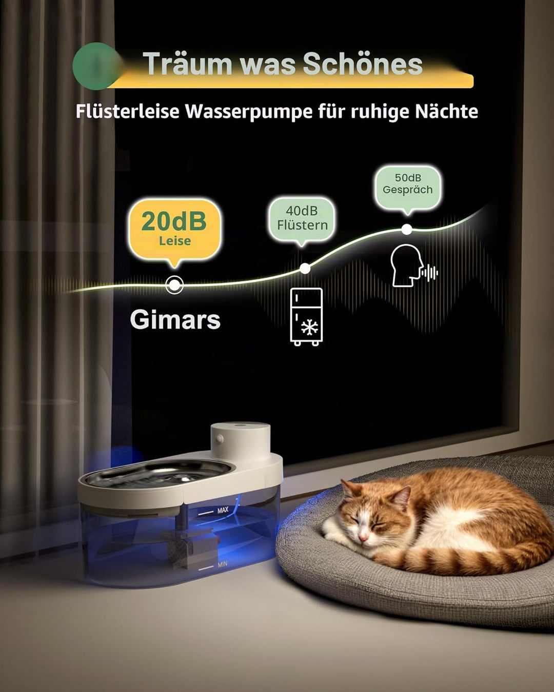 Gimars 4L UltraLeiser BPA-frei Katzenbrunnen Kabellos mit Bewegungsmelder, 5000mAh Akku, Trinkbrunne