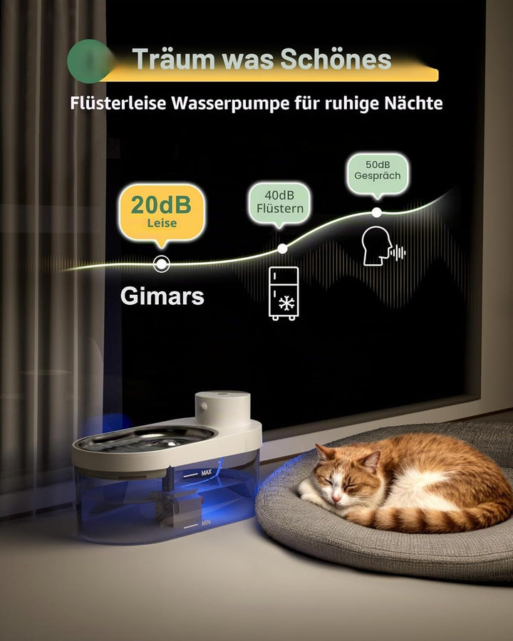 Gimars 4L UltraLeiser BPA-frei Katzenbrunnen Kabellos mit Bewegungsmelder, 5000mAh Akku, Trinkbrunne