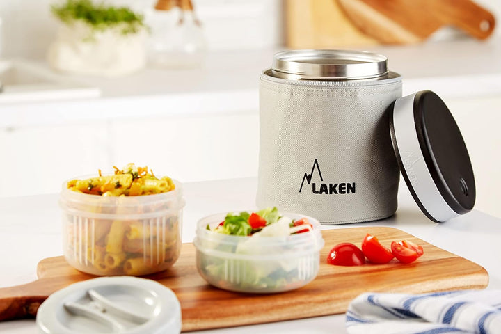 Laken Isolierflasche Edelstahl Lebensmittelbehalter mit Neopren-Uberzug 1 Liter + 2 PP Behalter 1 L