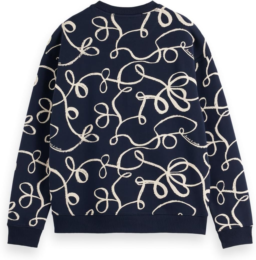 Scotch & Soda Herren All Over Print Crewneck Sweatshirt S Aop Ribbon Navy, S Aop Ribbon Navy