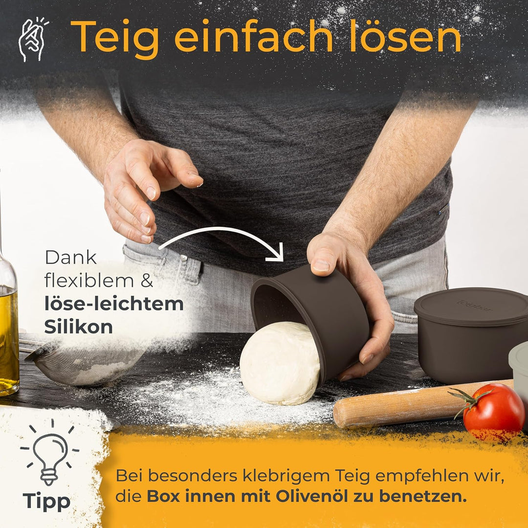 Teigbar« Pizzaballenbox mit Deckel, 6er Set - platzsparende Teigbox aus löse-leichtem Silikon - bis