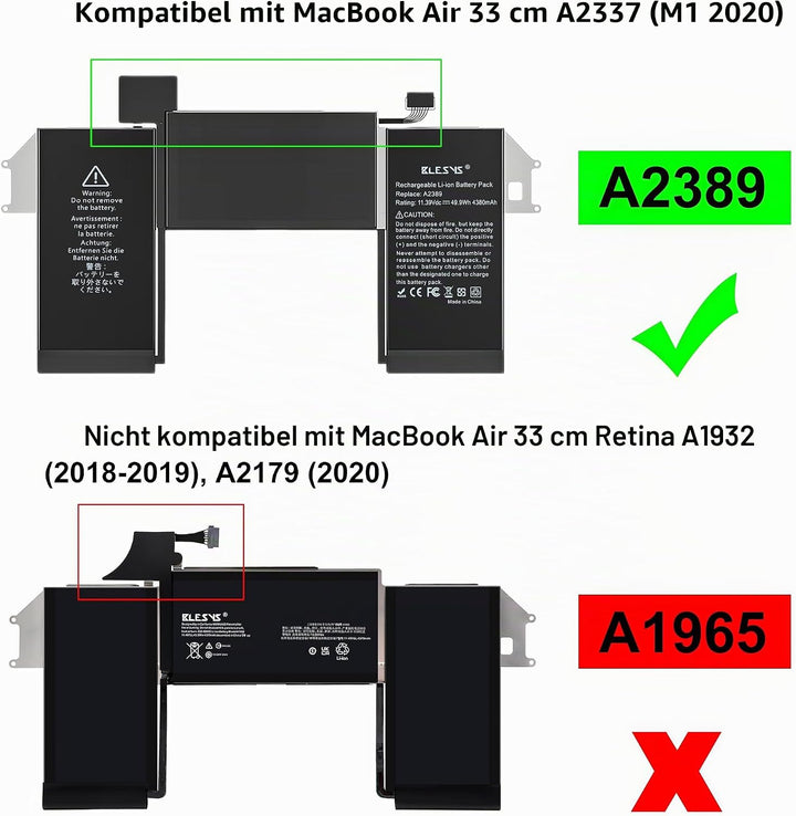 BLESYS A2337 Akku A2389 Laptop Ersatzakku für MacBook Air 13 Zoll A2337 M1 2020 EMC 3598 [Li-Polymer