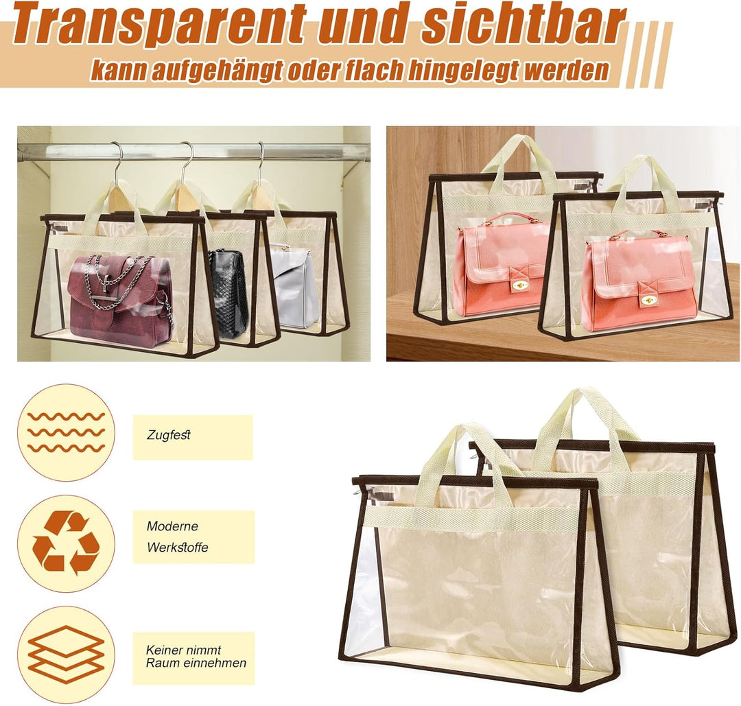 2 Stück Handtaschen-Aufbewahrung, Staubschutzbeutel, XL, Beige | Transparente Handtaschen-Aufbewahru