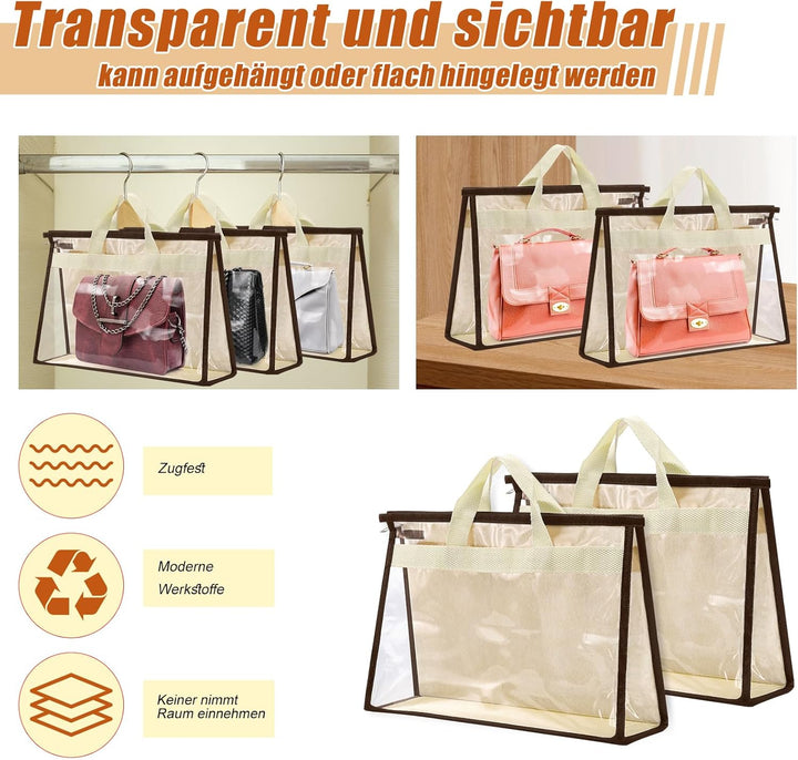 2 Stück Handtaschen-Aufbewahrung, Staubschutzbeutel, XL, Beige | Transparente Handtaschen-Aufbewahru