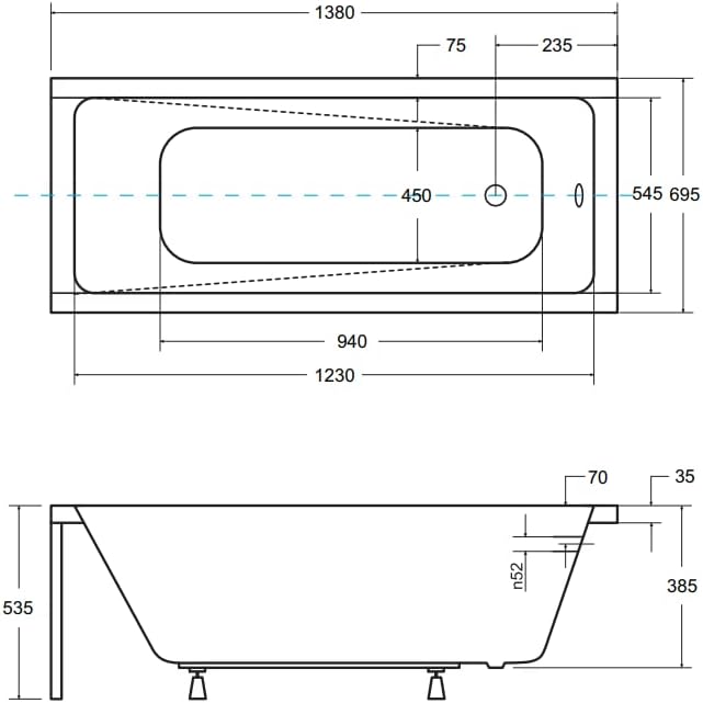 KOLMAN Badewanne MODERN Rechteck 140x70 mit Styroporverkleidung, Ablaufgarnitur und Füssen Kompletts