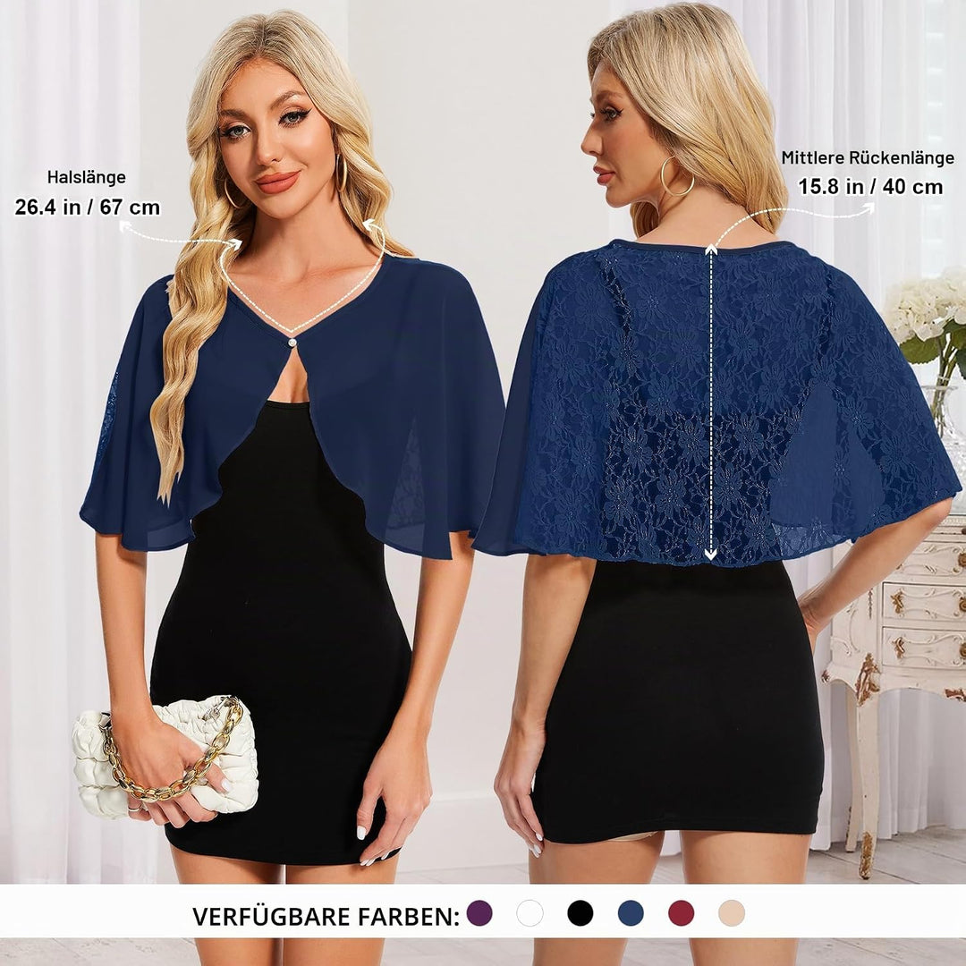 Damen Spitzen Schal Stola Chiffon Umhang Cape Capelets für Hochzeit Abendkleid Braut Party Elegant S