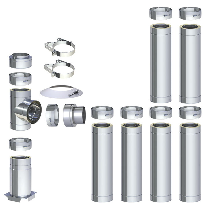 H&amp;M DW New-Line Schornstein-Paket 7,2m Ø 150mm Edelstahl Bausatz doppelwandig 25mm Isolierung 0,5mm