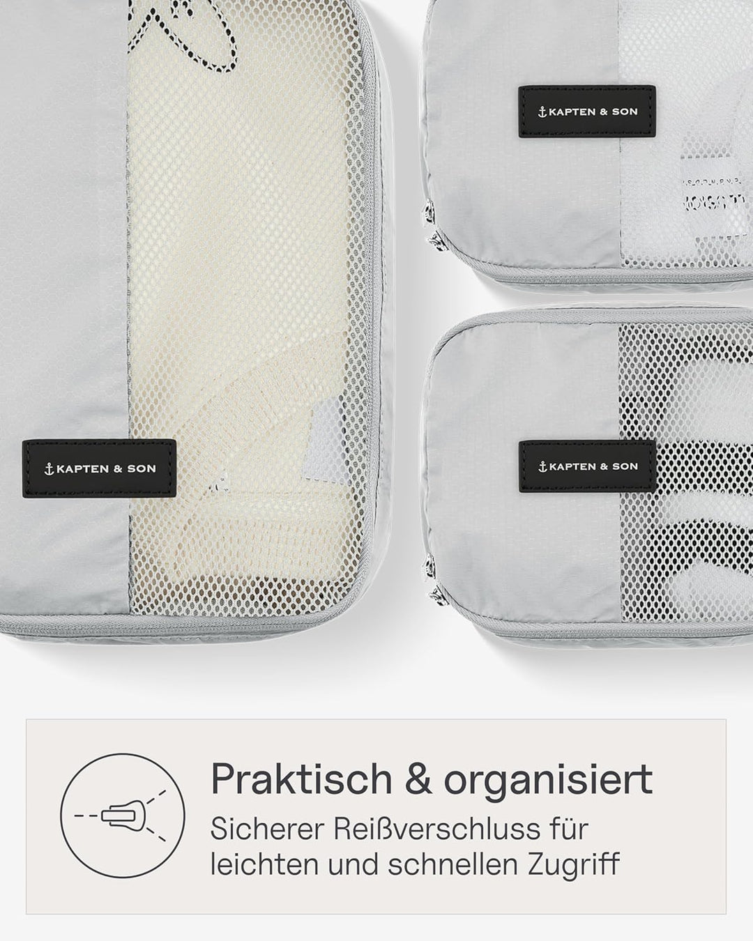 Kapten & Son Packing Cubes Set Small All Black Koffer Organizer 4er Set | 4er Set Packwürfel für Han