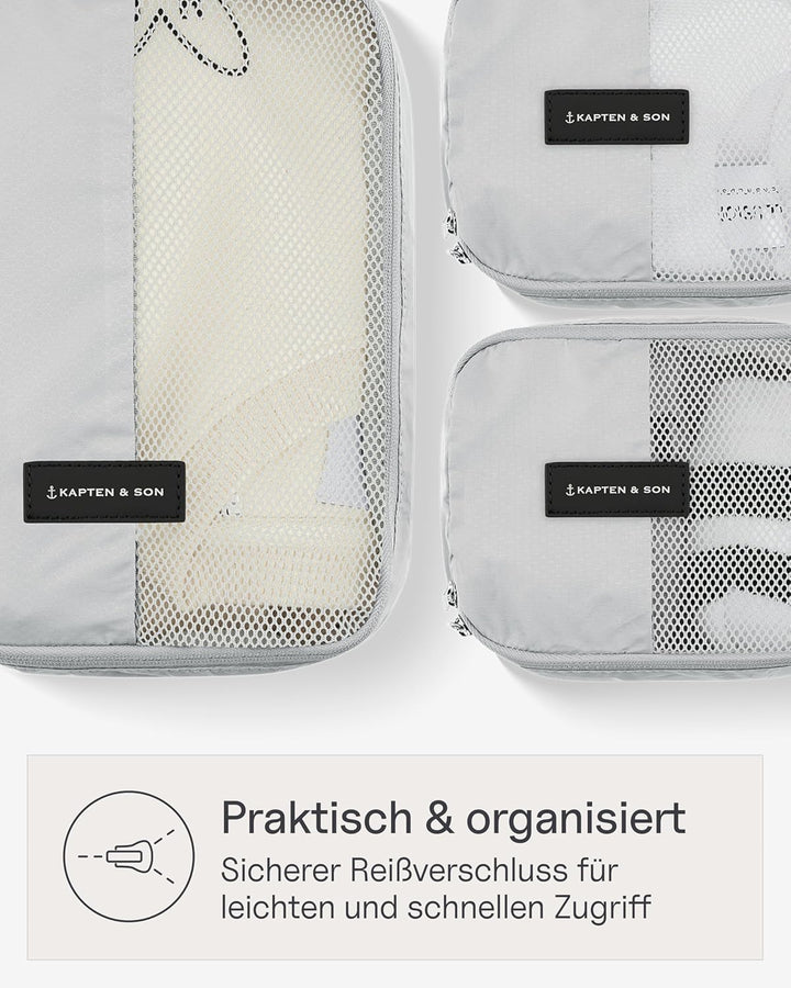 Kapten & Son Packing Cubes Set Small All Black Koffer Organizer 4er Set | 4er Set Packwürfel für Han