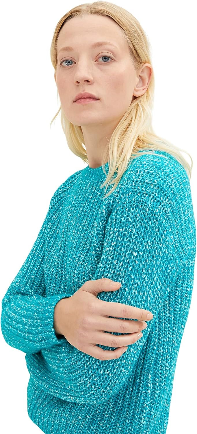 TOM TAILOR Damen Basic Pullover XXL 30561 - Teal Blue Melange, XXL 30561 - Teal Blue Melange