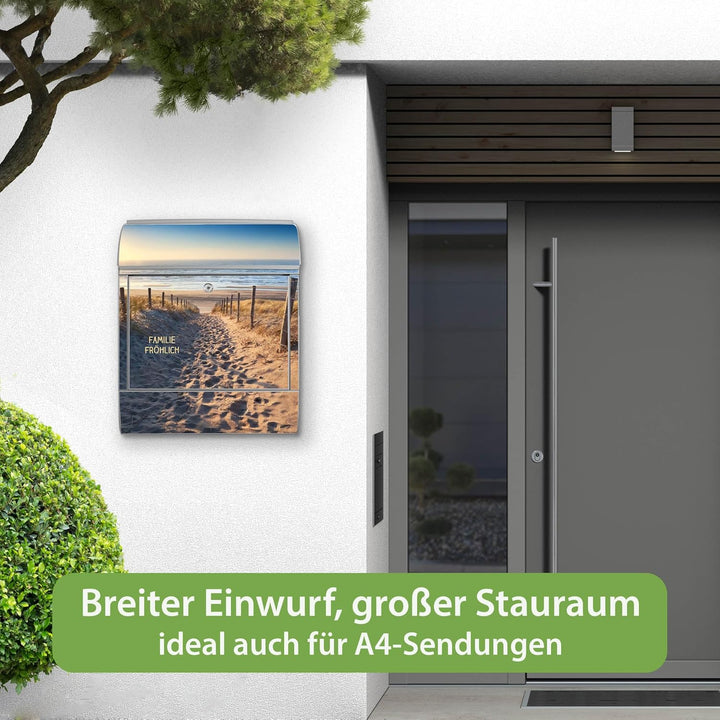 banjado Design Briefkasten personalisiert 38,5x46,5x13cm & 2 Schlüssel - Briefkasten Stahl Silber Ze
