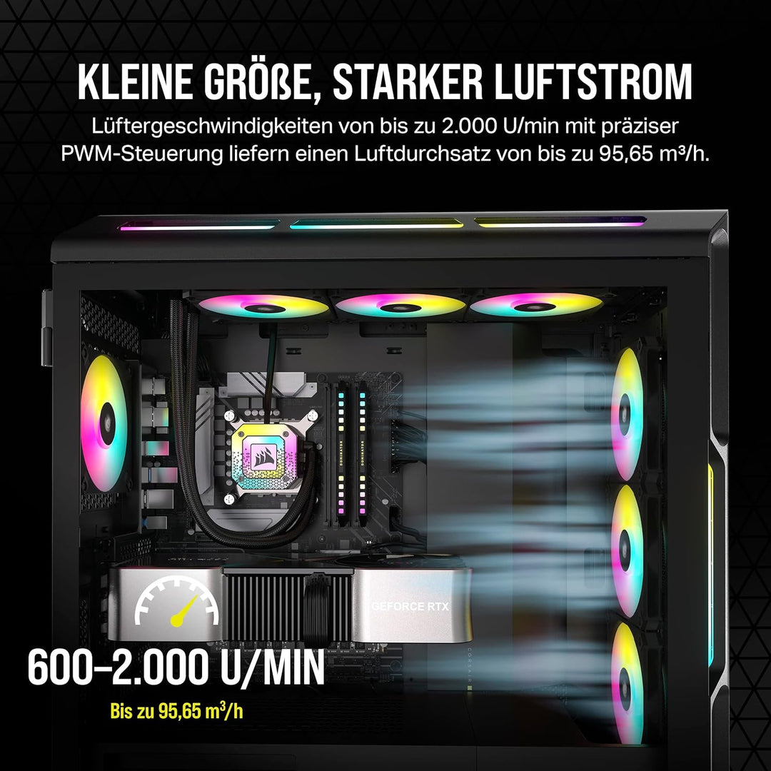 Corsair AF120 RGB Slim, 120-mm-PWM-Lüftersatz Mit Dynamischem Lager - Dünnes Profil Für Kleine Gehäu