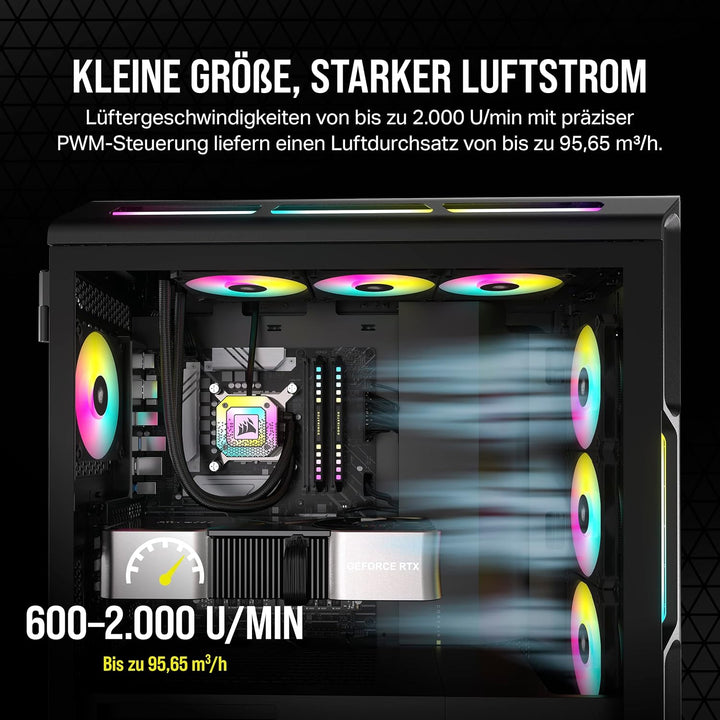 Corsair AF120 RGB Slim, 120-mm-PWM-Lüftersatz Mit Dynamischem Lager - Dünnes Profil Für Kleine Gehäu