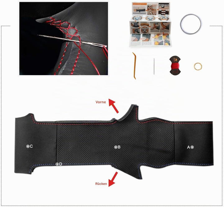 MEWANT Lenkradbezug für E60 M5 E63 E64 Cabrio M6 DIY Hand Nähen Kunstleder Auto Lenkradbezüge Wrap m