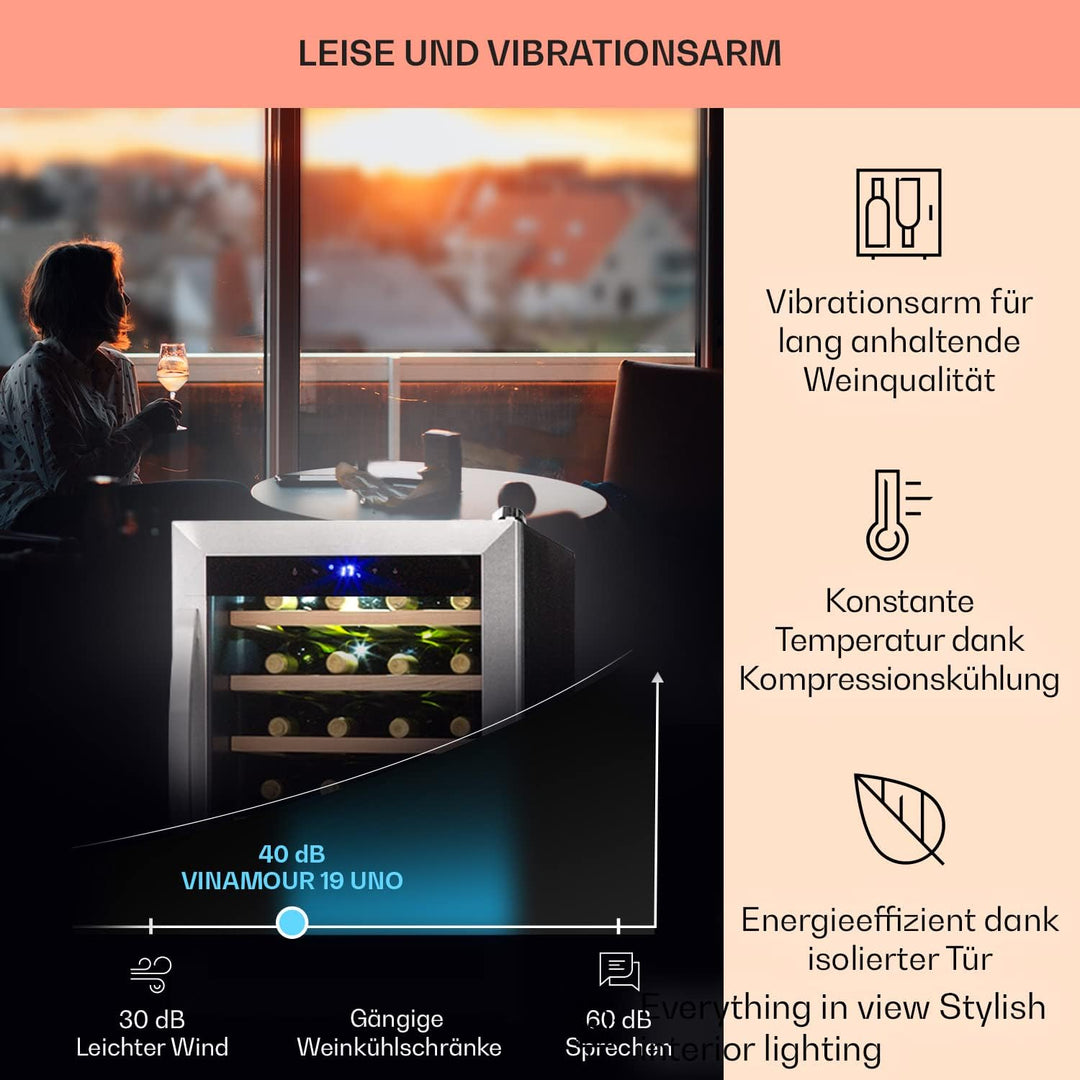 Klarstein Weinkühlschrank, Getränkekühlschrank Schmal, Kühlschrank mit Glastür, Getränkekühlschränke