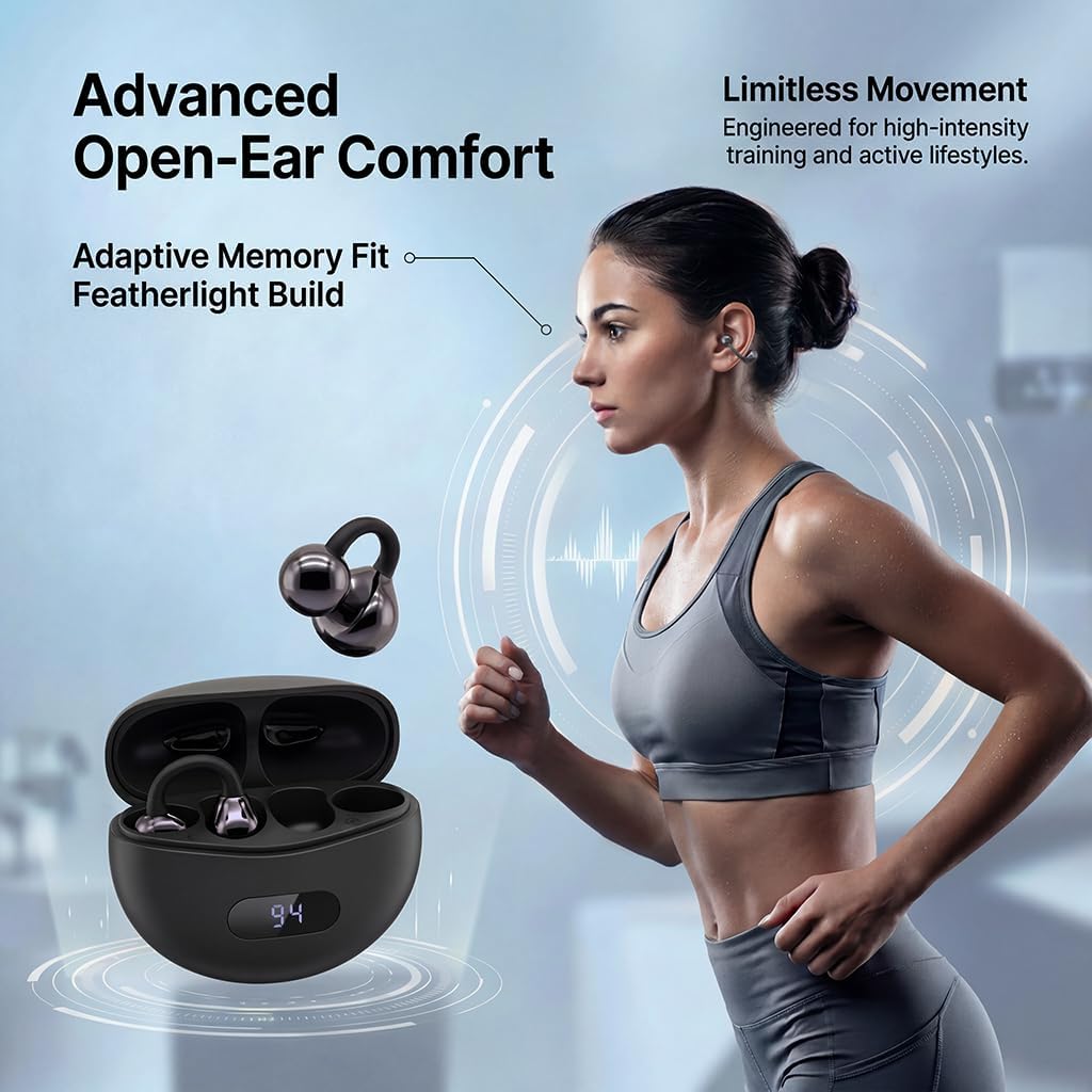 Open Ear Kopfhörer Bluetooth 5.4, Clip On Ohrhörer mit Innovativem Clip-Design, DNN Geräuschunterdrü
