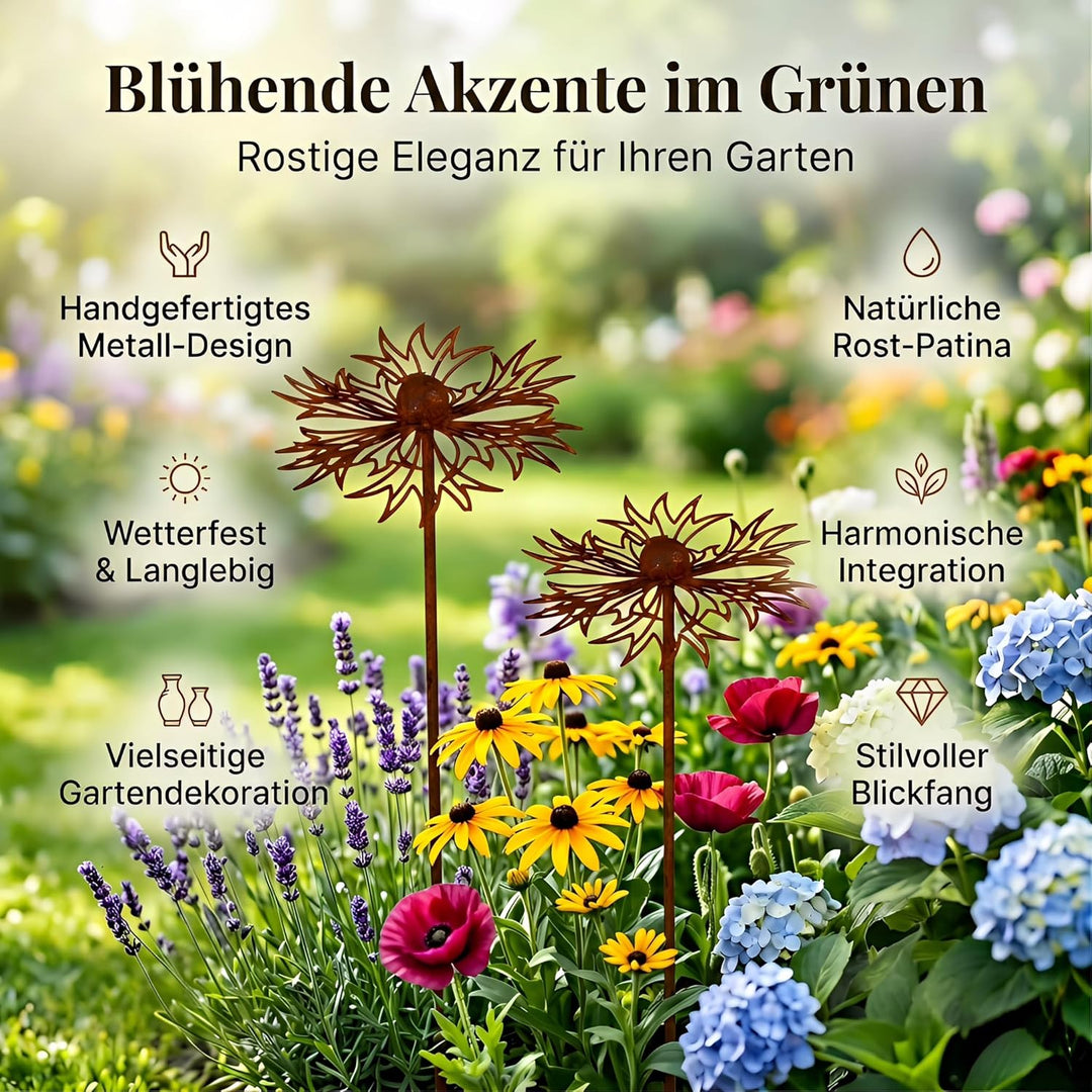 Gartendeko 2er Set Rost Deko für Garten Cortenstahl Gartenstecker Metall Blume Mohn Teleopea Rostige