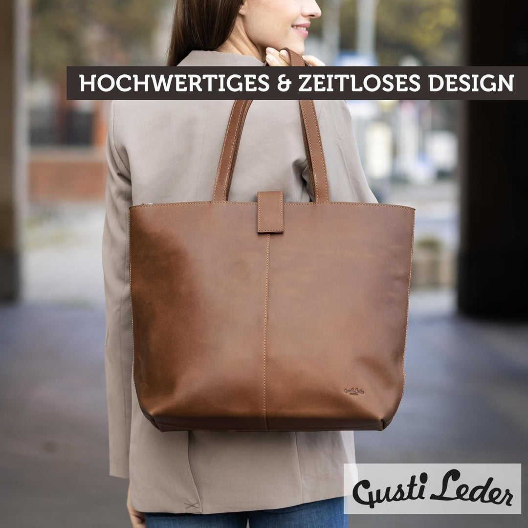 Gusti Shopper Leder - Alexandra Handtasche Damen Arbeitstasche Leder Braun, Braun