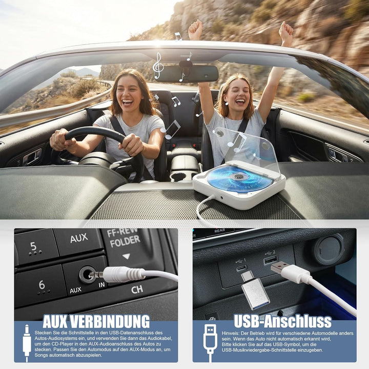 CD Player für Auto mit Silikon Anti-Schock CD Player Auto mit USB-Verlängerungskabel Auto CD Player