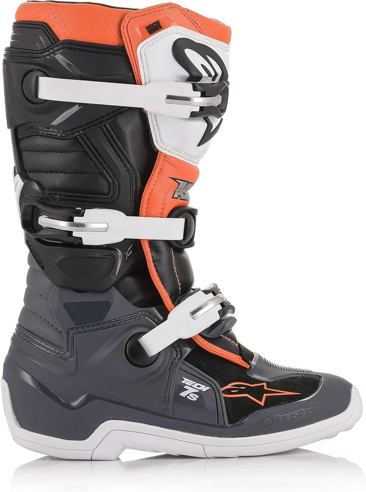 Alpinestars Youth Tech 7s Boots Unisex Youth Tech 7S Stiefel 35.5 EU Schwarz Grau Weiss Orange Fluor