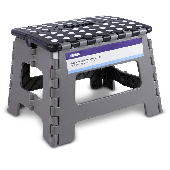ENVA Faltbarer Tritthocker 22 cm Klapphocker mit Anti-Rutsch-Auflage Kleiner Hocker für Haushalt & C