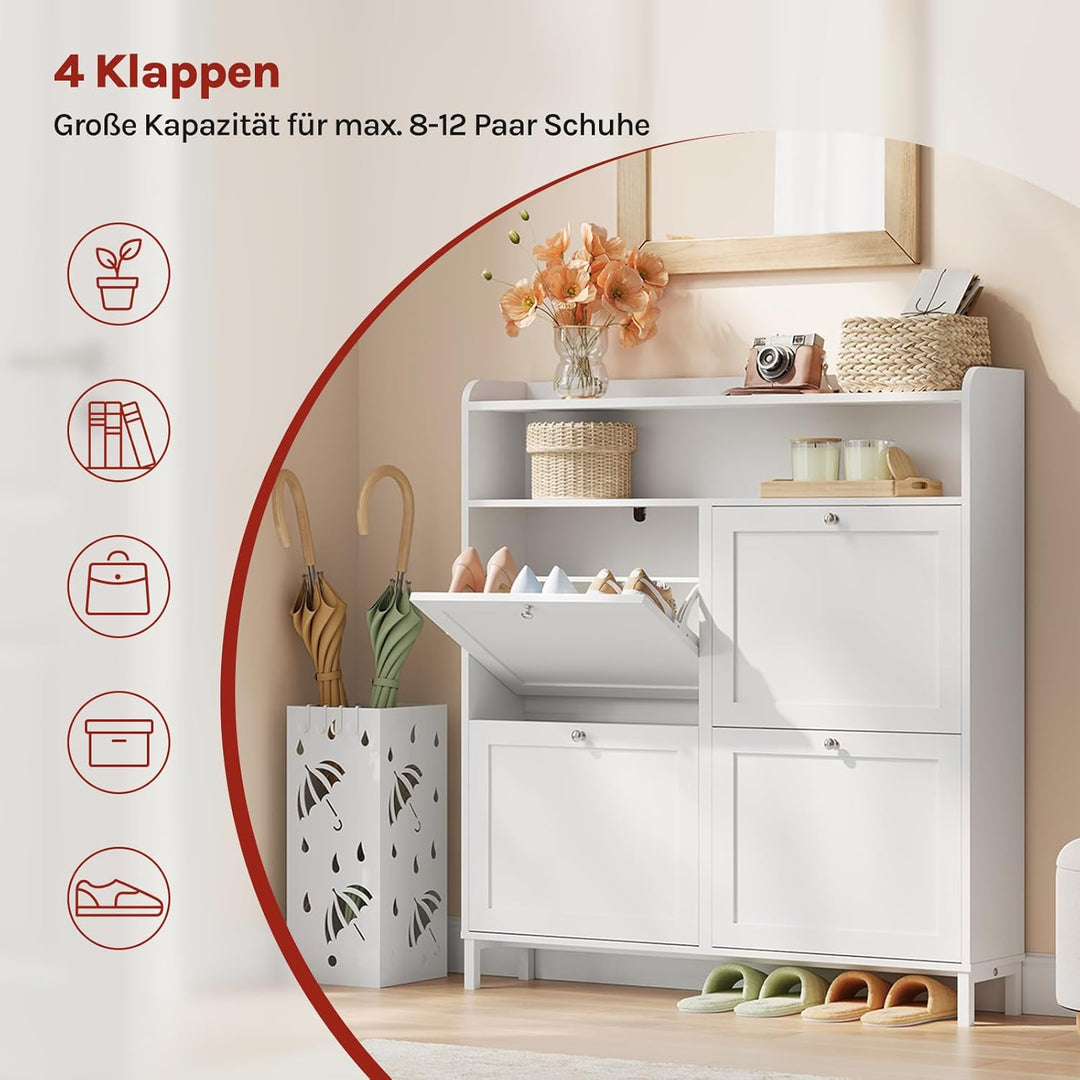 WOLTU Schuhschrank mit 4 Klappen, Schuhregal Schuhkipper schmal, Platzsparend & Robust, für 8-12 Paa