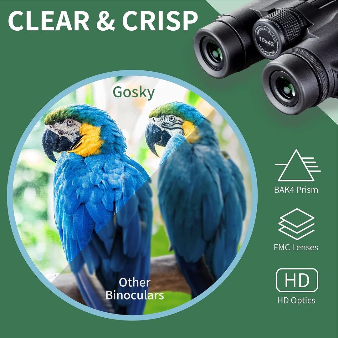 Gosky 10 x 42 Fernglas für Erwachsene, professionelles HD Fernglas, Fernglas für Vogelbeobachtung, R