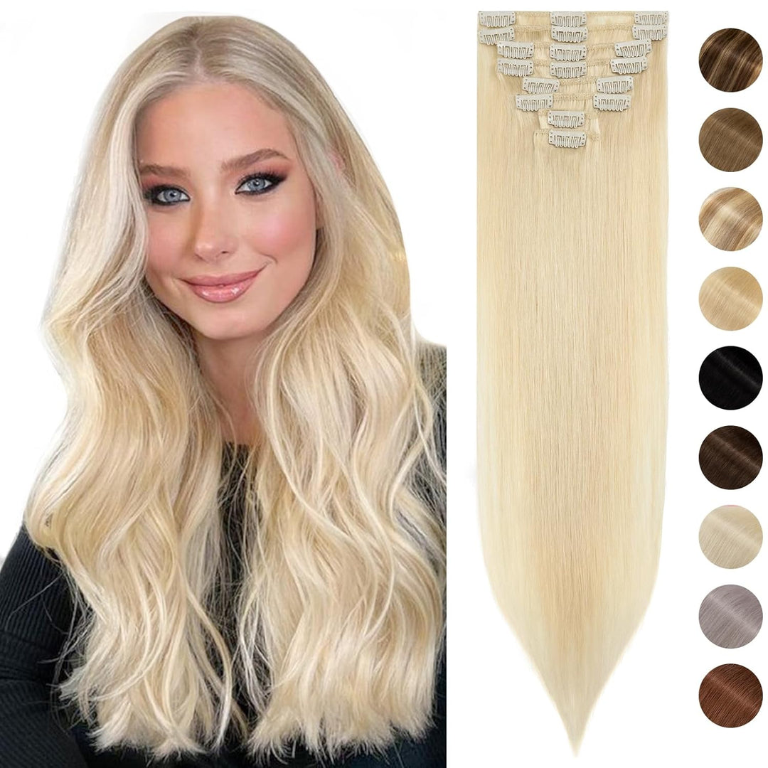 Silk-co Echthaar Clip In Extensions 8 Tressen 18 Clips 65g, Blonde Hair Extensions, Remy Echthaar Cl