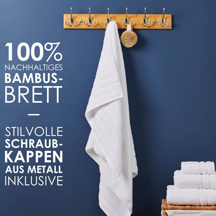 LARHN Garderobenhaken Holz - Garderobenleiste Holz mit 6 Haken in Nickel Matt - 59 cm - Kleiderhaken