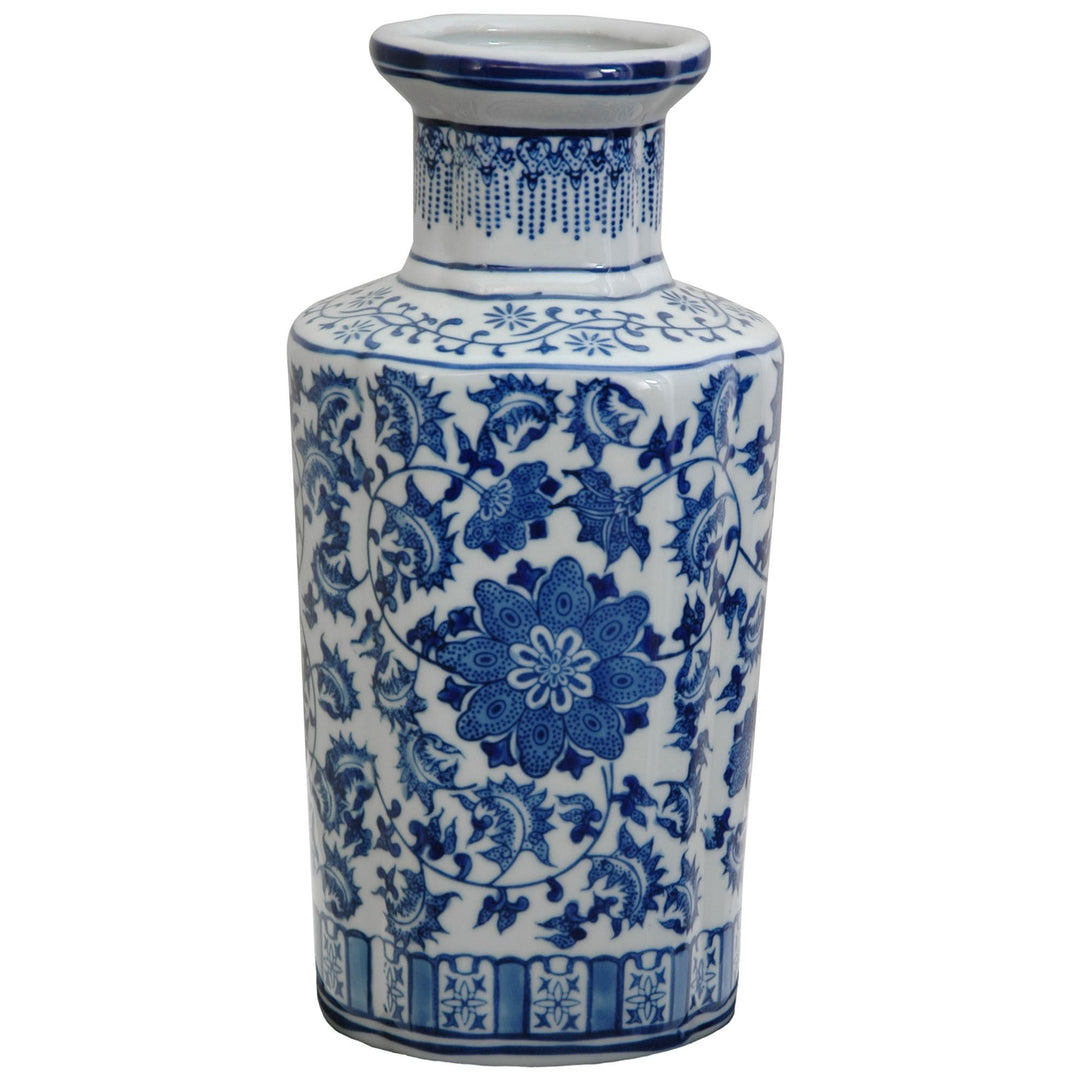 Oriental Furniture 12" Floral Blue & White Porcelain Vase Weiss, Weiss