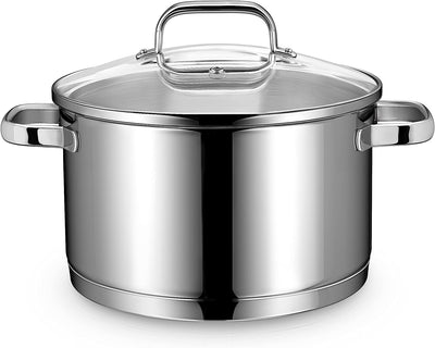 Linnuo Topf Induktion 24cm mit Glasdeckel, Kochtopf gross 6l, aus 18/10 Edelstahl, Griff nicht heiss