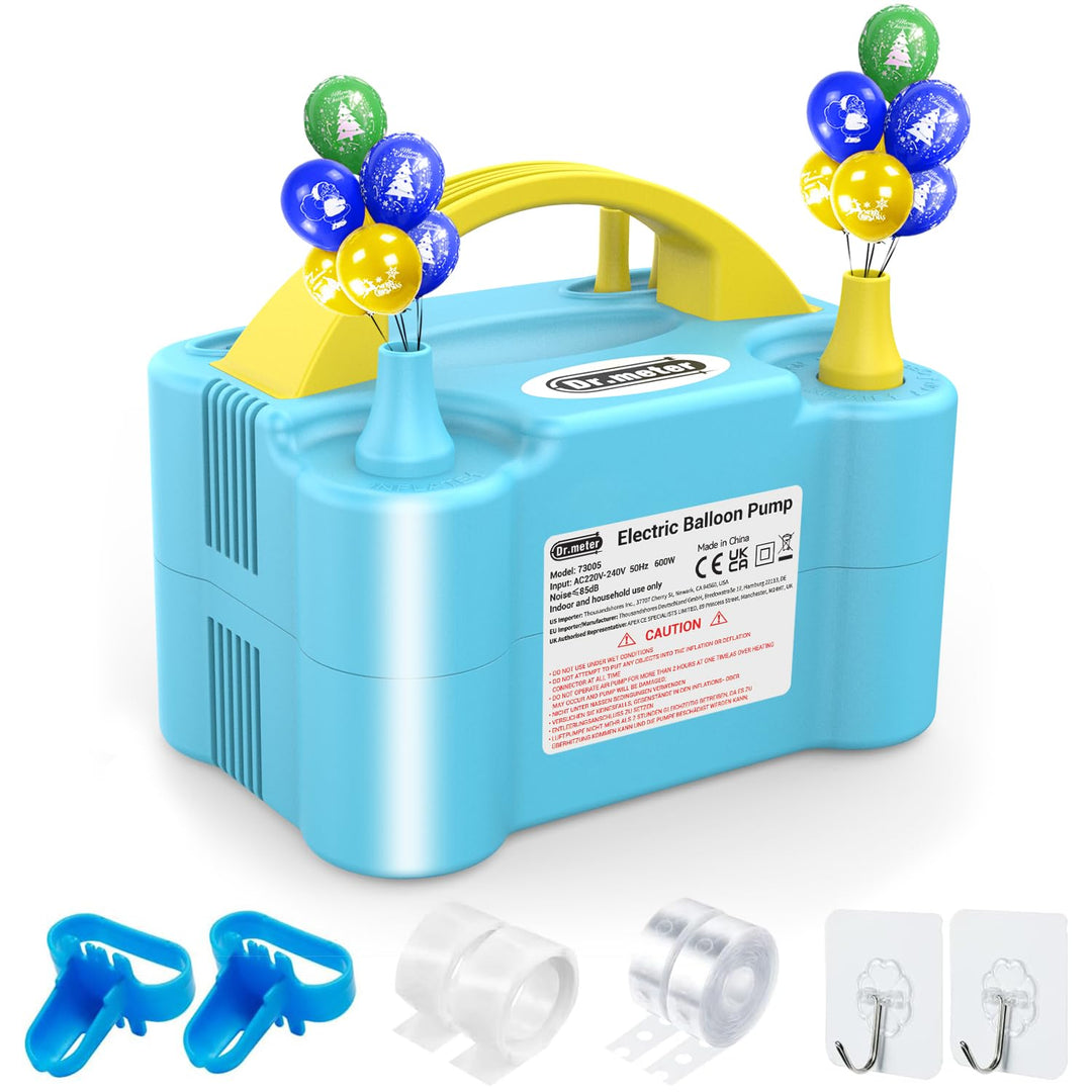 Elektrische Ballonpumpe, Dr.meter 600W Luftballonpumpe Ballonpumpe mit Doppeldüse Inflatorgebläse Tr