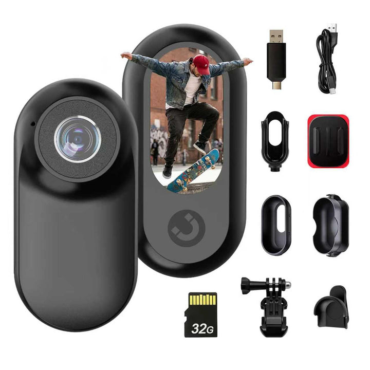 Mini-Action-Kamera,32GB Mini-Sportkamera, Körperkamera, HD 1080P, Schwarz, Schwarz