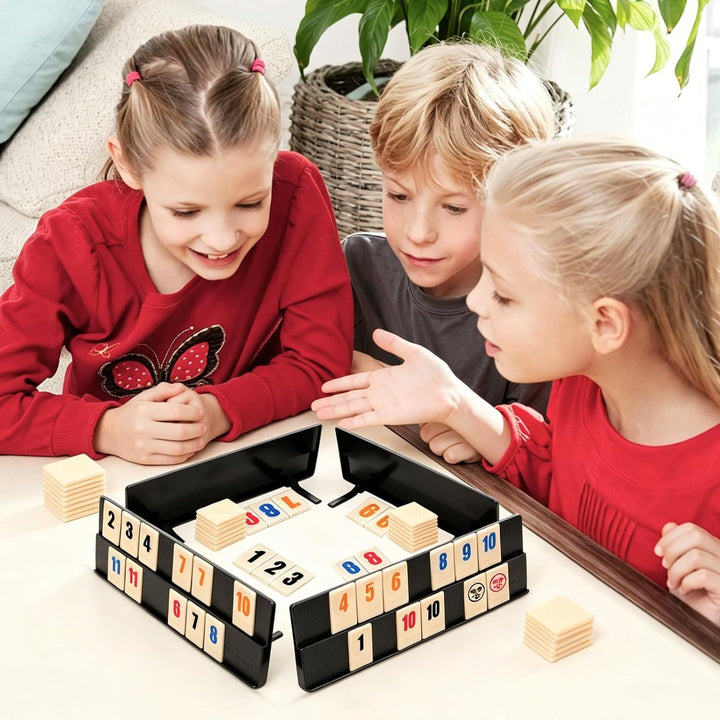 Rummy Spiel, Rummy Reisespiel Set mit 1 Aufbewahrungstasche 4 Stände 108 Spielsteinen, Klassische Tr