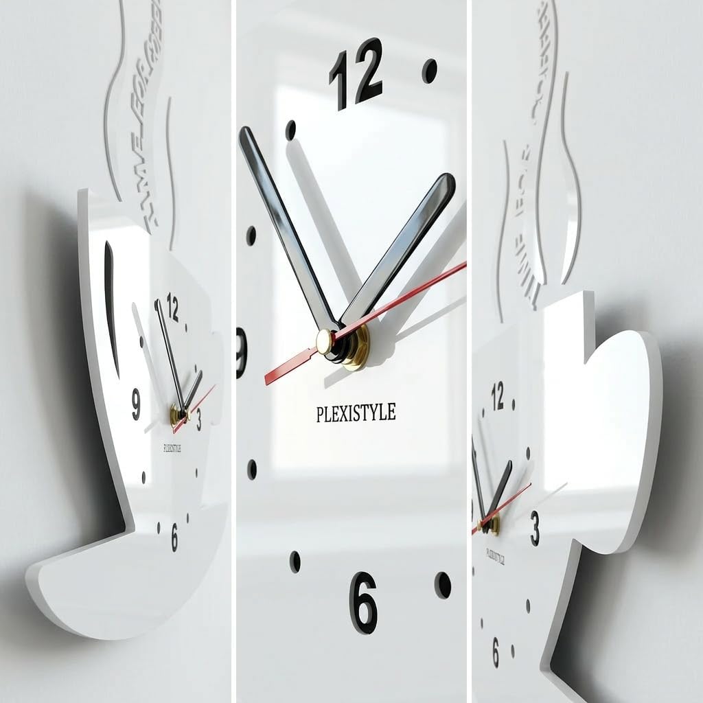 TASSE Time for coffee (Zeit für Kaffee) Moderne Küche Wanduhr weiss, 3d römisch, wanduhr deko, Weiss