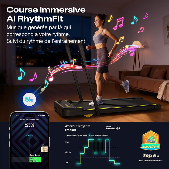 UREVO Laufband, faltbar, mit App, 3-in-1, elektrisches Laufband, 1-10 km/h, doppelte Dämpfung, mit L