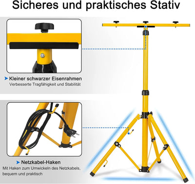 Aufun LED Baustrahler 2x 100W mit Stativ Doppel Strahler Kaltweiss LED Fluter Floodlight inkl. 3M Ka