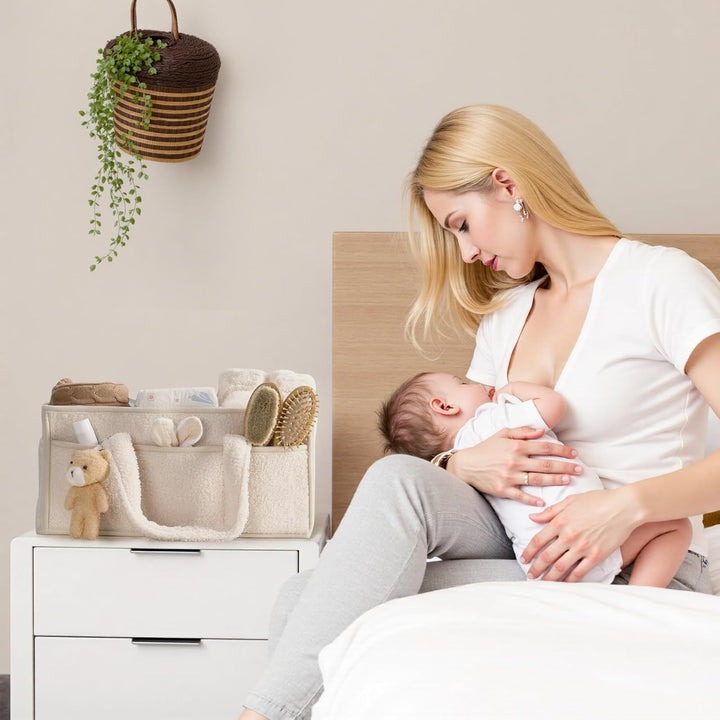 Wickeltisch Organizer, Baby Windel Caddy Organizer Korb mit Fächern & Griffen, Tragbarer Baby Aufbew